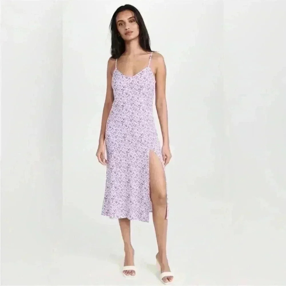 Reformation Crimini Purple Floral Front Slit Midi Slip Dress Size 12